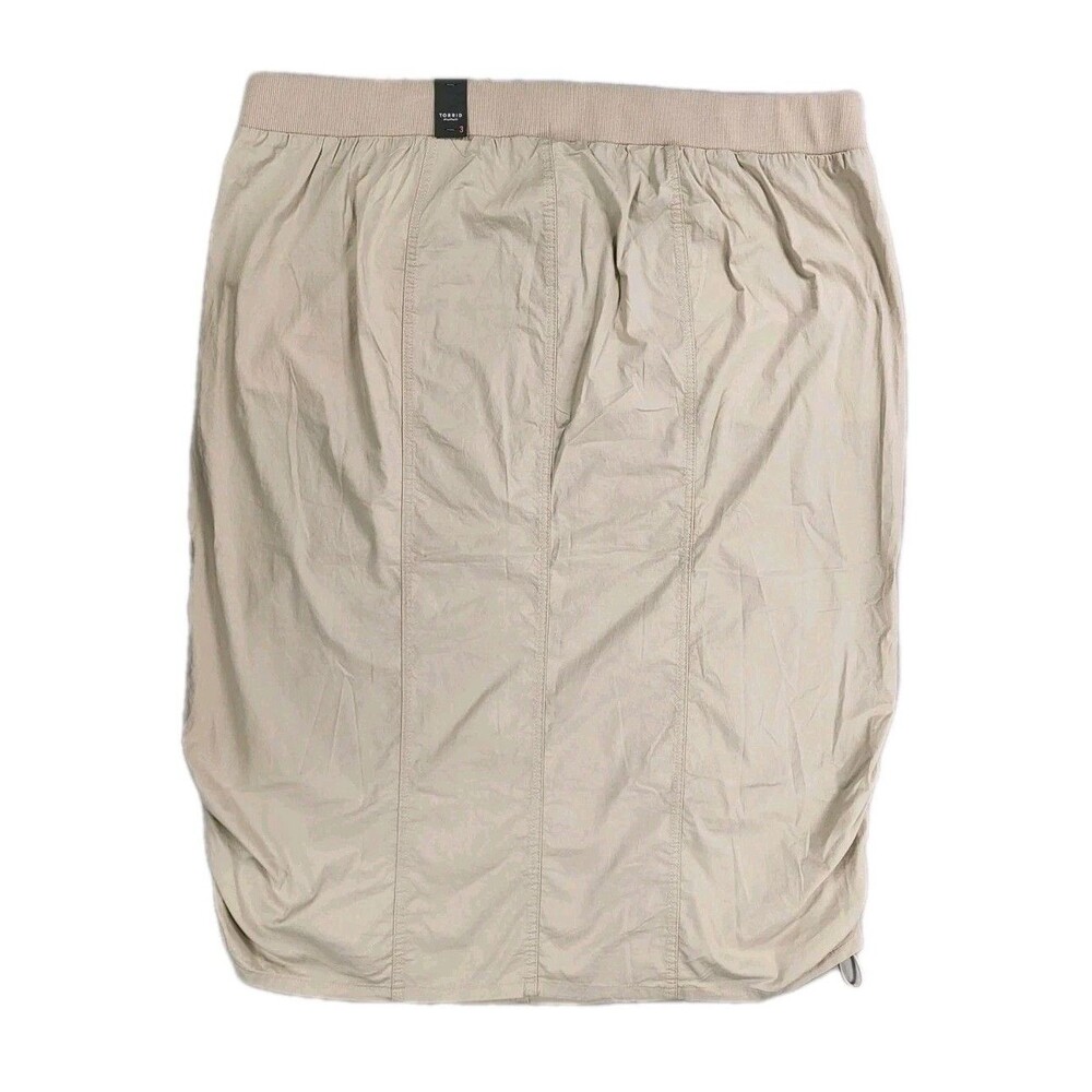Torrid Plus Size 22/24 Beige Poplin Cargo Midi Skirt Ruched Sides NWT
